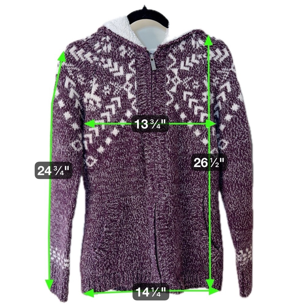 Kismet Purple Wool Zip-Up Hoodie Sweater Cardigan Nordic Pattern Fuzzy Hood - Picture 10 of 10